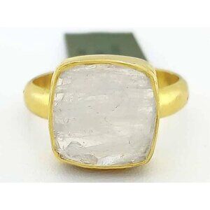 Genuine 7.15 Cts Moon Stone Ring 14k Yellow Gold Plated